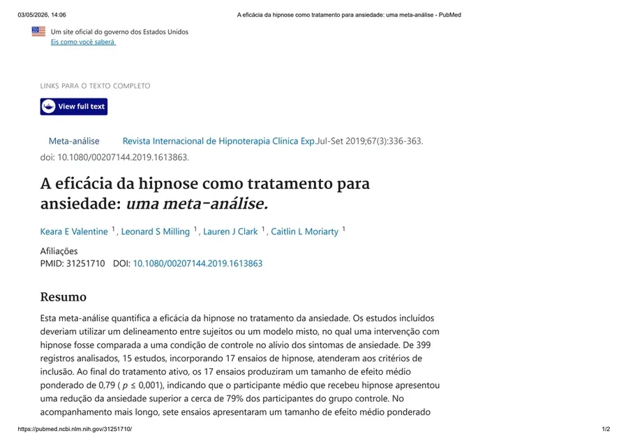 Meta-análise sobre eficácia da hipnose para ansiedade — PubMed
